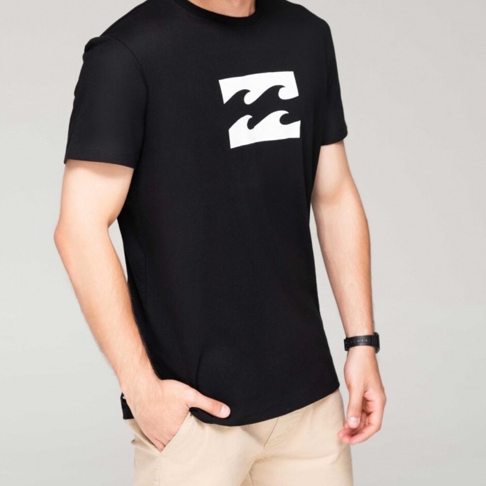 Billabong Black Wave Logo Graphic T-Shirt Core Fit Men’s Size Small Cotton EUC